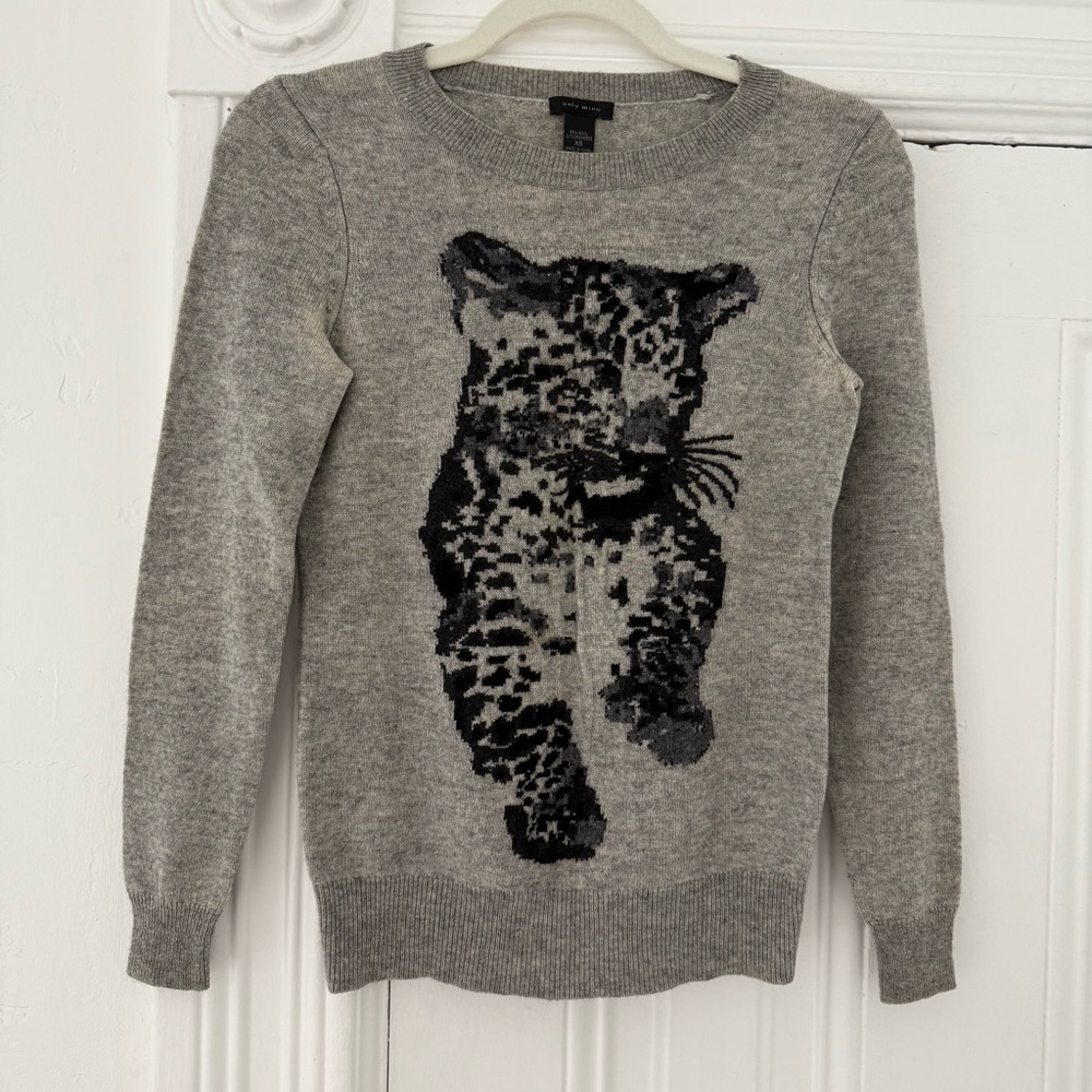 Only Mine Cashmere Blend Gray Animal Print Crewneck Sweater - Picture 2 of 8